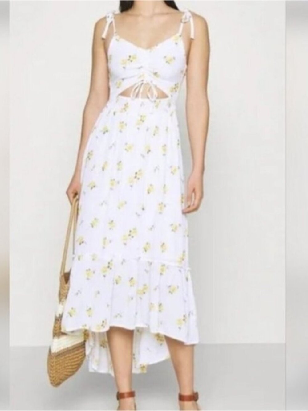 White Floral Tie-Front Mini Dress